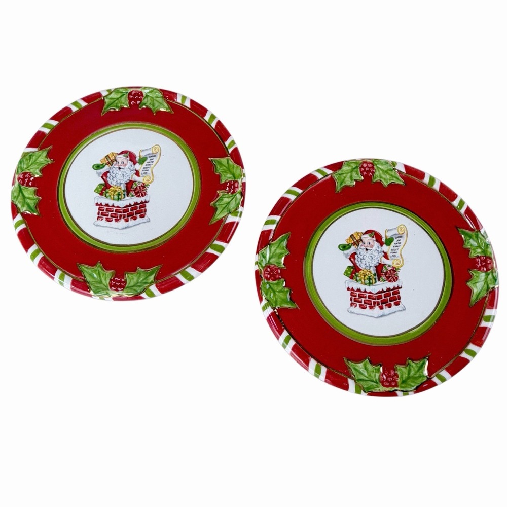Christopher Radko Letters To Santa Set of 2 Christmas Plate Dish Chimney List 6"